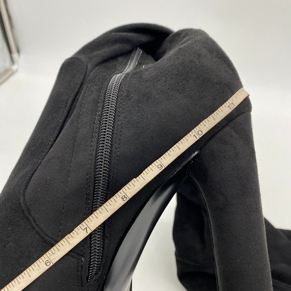 black round toe suede platform over the knee boots chunky heels - Picture 6 of 10